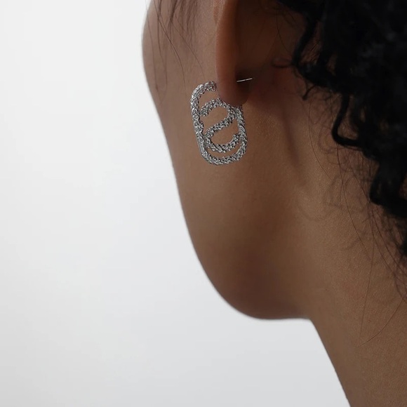 Jewelry - Silver Hoop Earrings*Letter S Earrings*Rectangular Earrings*Unique Hoops